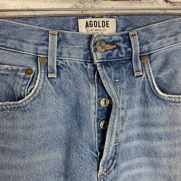 Agolde High Rise Distressed Light Wash Button Fly Straight Leg Ankle Jeans - Picture 3 of 11
